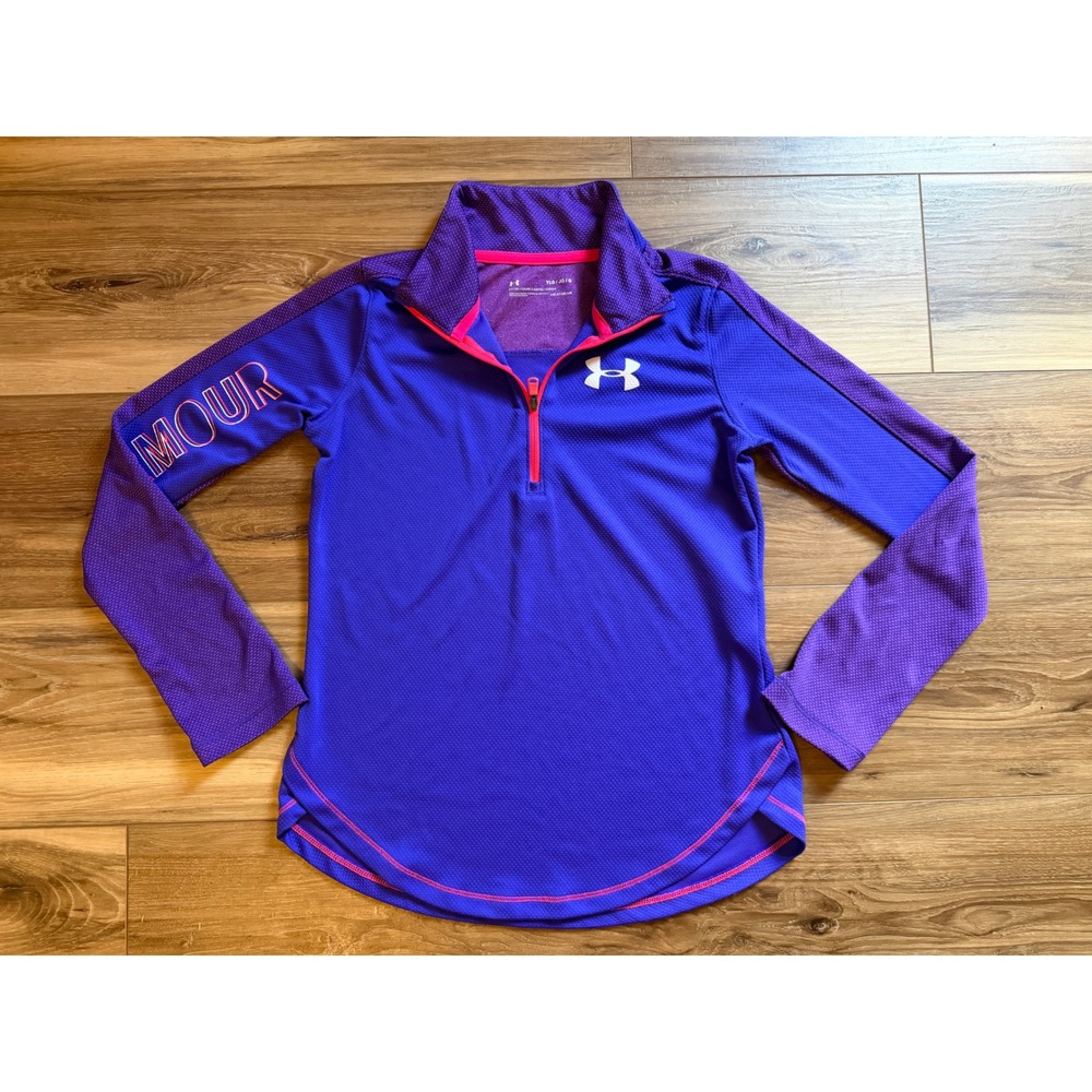 Under Armour Girls HeatGear Quarter Zip Pullover Purple Pink Large YLG